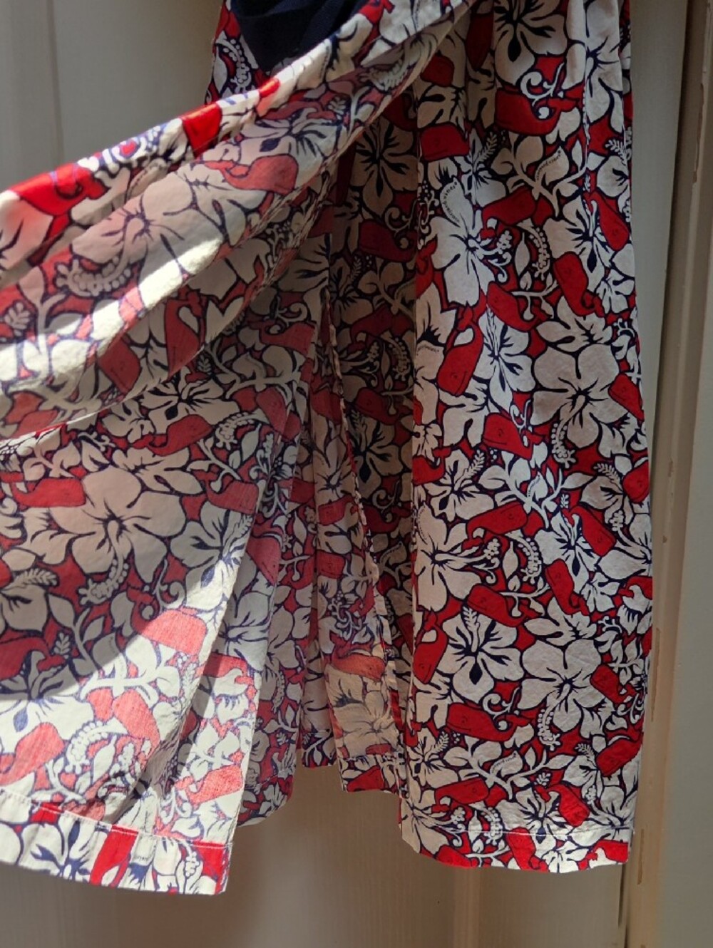 Floral Red and White Wrap Dress with Navy Trim - Picture 9 of 9